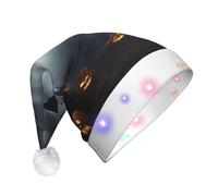 DUWAA Sombrero de Papá Noel iluminado divertido con diseño de murciélagos voladores de Halloween con 4 colores parpadeantes, sombrero de Navidad sintético suave LED para adultos