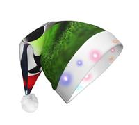 DUWAA Sombrero de Papá Noel iluminado divertido con diseño de pelota deportiva de fútbol con color parpadeante, sombrero de Navidad sintético suave LED para adultos