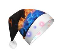 DUWAA Sombrero de Papá Noel iluminado divertido con estampado de llama azul con color parpadeante, sombrero de Navidad sintético suave LED para adultos