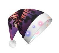 DUWAA Sombrero de Papá Noel iluminado divertido con estampado de puesta de sol púrpura con color parpadeante, sombrero de Navidad sintético suave LED para adultos
