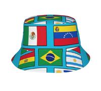 DUWAA Sombrero de pescador con estampado de banderas de varios países para mujer y hombre, sombrero de verano, viajes, pesca, playa, sol, gorra ligera para exteriores, color negro