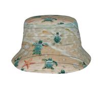 DUWAA Sombrero de pescador con estampado de tortuga marina y estrella de mar para mujer y hombre, sombrero de verano, viajes, pesca, playa, sol, gorra ligera para exteriores, color negro