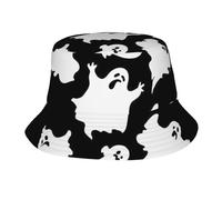 DUWAA Sombrero de pescador con estampado gótico de Halloween para mujeres y hombres, sombrero de verano, viajes, pesca, playa, sol, gorra ligera para exteriores, color negro