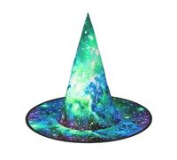 DUWAA Sombreros colgantes de bruja con estampado de galaxia verde, azul y morado, accesorios de disfraces, decoraciones para el hogar, patio, porche, 3 piezas