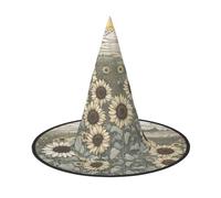 DUWAA Sombreros de bruja colgantes con estampado de girasoles y manzanilla, accesorios de disfraces, decoraciones para el hogar, patio, porche, 3 piezas