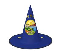 DUWAA Sombreros de bruja colgantes con impresión de bandera del estado de Montana, accesorios de disfraces, decoraciones para el hogar, patio, porche, 3 piezas