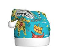 DUWAA Sombreros de fiesta de Navidad de felpa suave con diseño de mapa de Grecia con estampado del mar Egeo, sombrero de vacaciones, gorros de Navidad para adultos, para Año Nuevo