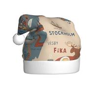DUWAA Sombreros de fiesta de Navidad de felpa suave con estampado de mapa de Suecia con varios ilustres, sombrero de vacaciones, gorros de Navidad para adultos, para Año Nuevo
