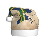 DUWAA Sombreros de Navidad con diseño de bandera de las Islas Salomón con líneas cruzadas para adultos, sombrero de Papá Noel unisex, cómodo sombrero de Navidad para fiesta festiva de Año Nuevo
