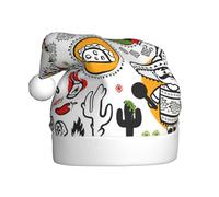 DUWAA Sombreros de Navidad con estampado de símbolos de salsa mexicana para adultos, sombrero de Papá Noel unisex, cómodo sombrero de Navidad para fiesta festiva de Año Nuevo