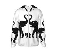DUWAA Sudadera con capucha de manga larga con estampado de elefante viejo y elefante joven, protección solar, ligera, con cremallera, para mujeres y hombres, senderismo, correr, Negro, XXL