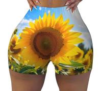 DUWAA Sunflower Garden3 - Pantalones cortos para correr, elásticos, de cintura alta, para entrenamiento, pantalones cortos de verano suaves para el hogar, Negro, S