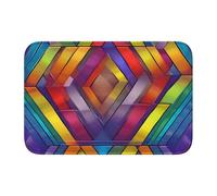 DUWAA Tapete de terciopelo con estampado geométrico arcoíris para decoración de casa, felpudo temático para puerta delantera, porche, interior y exterior