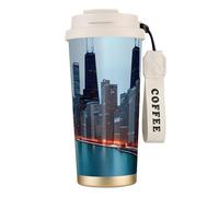 DUWAA Taza de café aislada de acero inoxidable con estampado de Chicago, taza de camping, vaso de café para hombres y mujeres