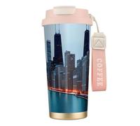 DUWAA Taza de café aislada de acero inoxidable con estampado de Chicago, taza de camping, vaso de café para hombres y mujeres