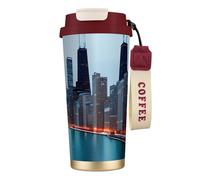 DUWAA Taza de café aislada de acero inoxidable con estampado de Chicago, taza de camping, vaso de café para hombres y mujeres
