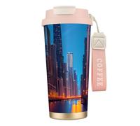 DUWAA Taza de café aislada de acero inoxidable con estampado nocturno de Chicago, taza de camping, vaso de café para hombres y mujeres