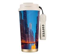 DUWAA Taza de café aislada de acero inoxidable con estampado nocturno de Chicago, taza de camping, vaso de café para hombres y mujeres