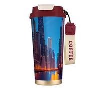 DUWAA Taza de café aislada de acero inoxidable con estampado nocturno de Chicago, taza de camping, vaso de café para hombres y mujeres