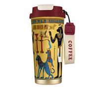 DUWAA Taza de café aislada de acero inoxidable con impresión de la serie de la tribu del Antiguo Egipto, taza de café, para hombres y mujeres