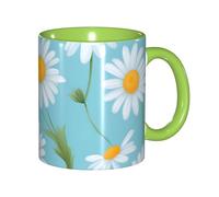 DUWAA Taza de cerámica con estampado de margaritas blancas en fondo azul claro con caja de regalo, hermosas tazas de café para regalo de cumpleaños, café y leche, 6 colores