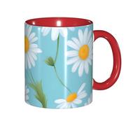 DUWAA Taza de cerámica con estampado de margaritas blancas en fondo azul claro con caja de regalo, hermosas tazas de café para regalo de cumpleaños, café y leche, 6 colores