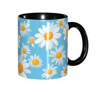 DUWAA Taza de cerámica con estampado de margaritas blancas en fondo azul claro con caja de regalo, hermosas tazas de café para regalo de cumpleaños, café y leche, 6 colores