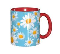 DUWAA Taza de cerámica con estampado de margaritas blancas en fondo azul claro con caja de regalo, hermosas tazas de café para regalo de cumpleaños, café y leche, 6 colores