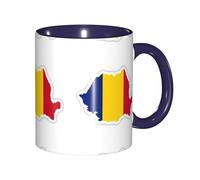 DUWAA Taza de cerámica con impresión de mapa de la bandera de Rumania con caja de regalo, hermosas tazas de café para regalo de cumpleaños, café, leche, 6 colores