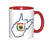 DUWAA Taza de cerámica con impresión de mapa de la bandera del estado de Virginia Occidental con caja de regalo, hermosas tazas de café para regalo de cumpleaños, café, leche, 6 colores