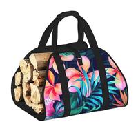 DUWAA Transportador grande de leña con estampado de flores tropicales con asas para un fácil transporte y estufa de leña, 48 x 101 cm
