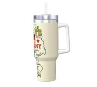 DUWAA Vaso de paja abatible con diseño de mapa de Alemania con estampado cultural Sym, vaso de 40 onzas, apto para portavasos, vaso a prueba de fugas con asa