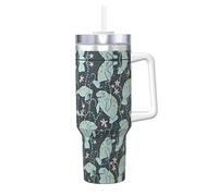 DUWAA Vaso de paja abatible con estampado de animales de manatí, vaso de 40 onzas, apto para portavasos, vaso a prueba de fugas con asa