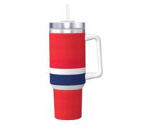 DUWAA Vaso de paja abatible con estampado de bandera noruega, vaso de 40 onzas, apto para portavasos, vaso a prueba de fugas con asa