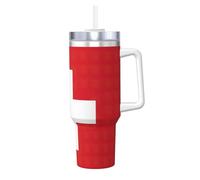 DUWAA Vaso de paja abatible con estampado de bandera suiza, apto para portavasos, vaso a prueba de fugas con asa