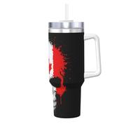 DUWAA Vaso de paja abatible con estampado de calavera y bandera de Canadá, de 40 onzas, apto para portavasos, vaso a prueba de fugas con asa