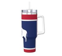 DUWAA Vaso de paja abatible con estampado de la bandera del estado de Wyoming, vaso de 40 onzas, apto para portavasos, vaso a prueba de fugas con asa