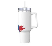 DUWAA Vaso de paja abatible con estampado de mapa de la bandera de Mongolia, vaso de 40 onzas, apto para portavasos, vaso a prueba de fugas con asa