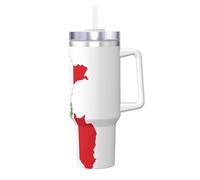 DUWAA Vaso de paja abatible con estampado de mapa de la bandera de Perú, vaso de 40 onzas, apto para portavasos, vaso a prueba de fugas con asa