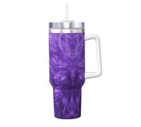 DUWAA Vaso de paja abatible con estampado morado de 40 onzas, apto para portavasos, vaso a prueba de fugas con asa