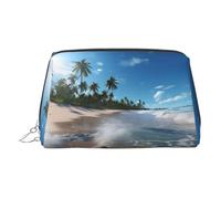 DUWAA Water Rush To Tropical Beach 1 - Neceser de piel con estampado para mujeres y hombres, regalo de viaje, bolsa organizadora de artículos de tocador para baño y ducha, Plateado, Talla única