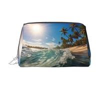 DUWAA Water Rush To Tropical Beach - Neceser de piel con estampado de playa tropical para mujeres y hombres, regalo de viaje, bolsa organizadora de artículos de tocador, Plateado, Talla única