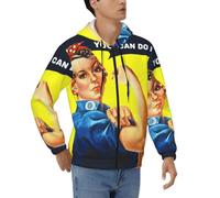 DUWAA We Can Do It - Sudadera con capucha y cremallera completa, suave, de manga larga, cálida, para hombre, uso diario, Negro, L