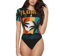 DUWAA We'Re Going To Florida - Body de manga corta con cuello redondo y estampado de flores, camisetas de moda para otoño 2026, Negro, L