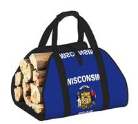 DUWAA Wisconsin State Flag Print Large Fire Wood Sling Carrier con asas para un fácil transporte y estufa de leña, 48 x 101 cm