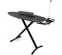 Duwee Tabla de Planchar Deluxe con reposa-Ferro retráctil, Extra Grande, Tabla Superior de Acero, con Mangas, Altura Ajustable, 46 x 123 cm,Negro