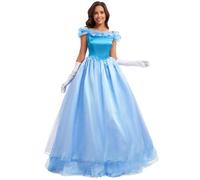DUWEIKE Disfraces De Halloween para Adultos, Cuento De Hadas Cenicienta Vestido De Fiesta Disfraz De Cosplay,Azul,M