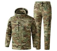 DUWEIKE Traje Táctico De Camuflaje Polar Softshell Para Hombre Térmico Impermeable Para Caza Y Esquí, 2 Piezas,Amarillo,L