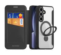 DUX DUCIS Funda para Samsung Galaxy S25 Plus con MagSafe, Soporte Magnético de Giro de 360? Funda de Piel Sintética Tapa y Bloqueo RFID, Transparente a Prueba de Golpes (Noir)