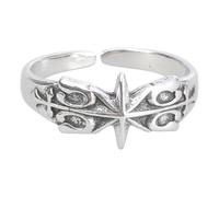 Duyeuau Anillos de hexagrama chapados en plata que simbolizan misterio y poder, accesorio único de joyería con personalidad, 1.6cm, Metal, Rubí sintético